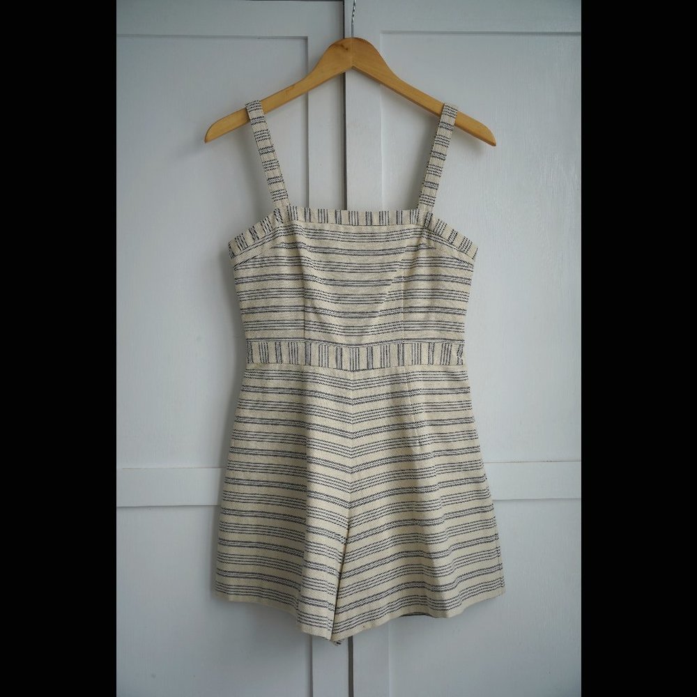 EUC Paper Crown Anthropologie Lexington Romper, Cream & Navy Stripe, XS